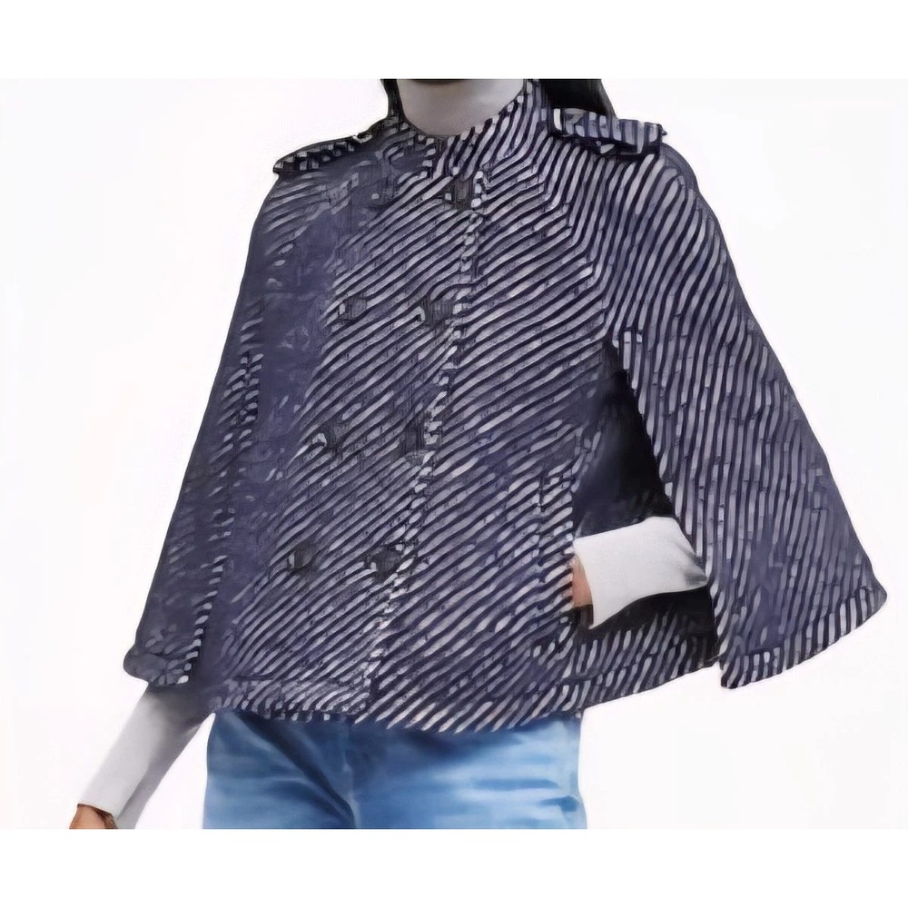 Banana Republic Cape Coat Womens M Navy Blue Wool Alpaca Double Breasted Stripe
